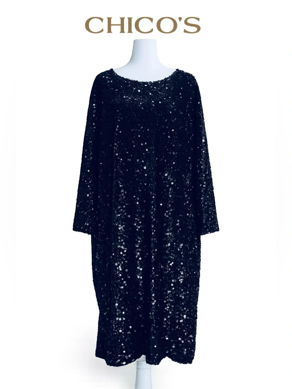 Chico’s Black Sequin Dress Oversized Party Cocktail